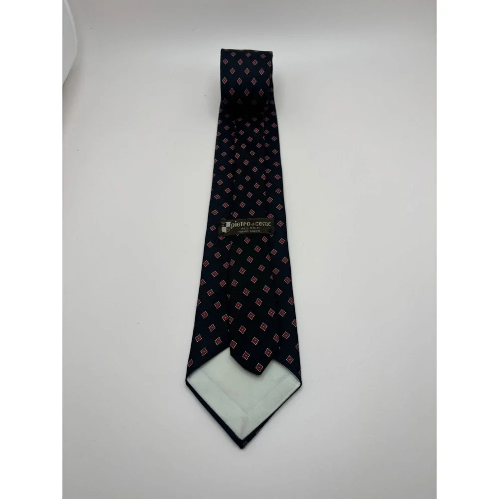 Pietro di Como Navy Blue Silk Geometric Diamond Pattern Hand Made Tie USA